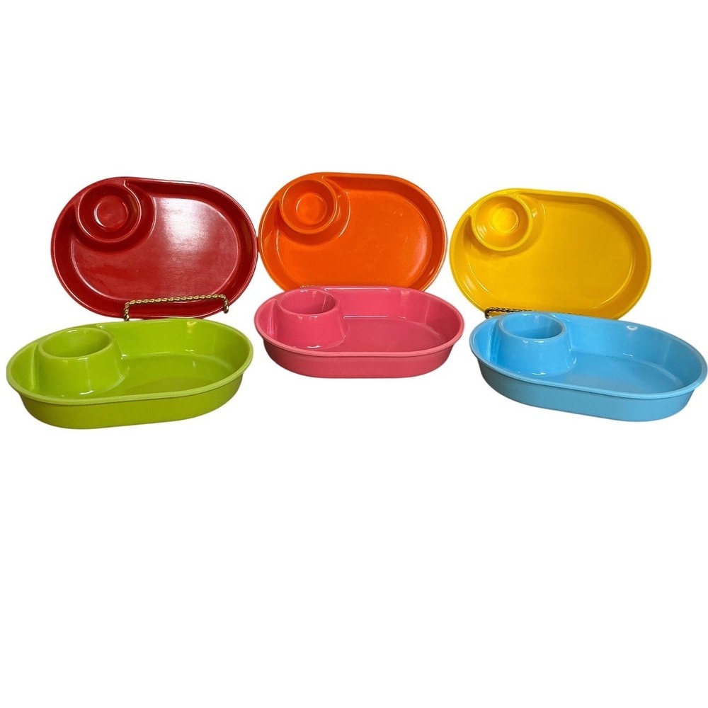 Kids Divided Plates with‎ Cup Holder Set of 6 Bright Colors Snack Meal Tray